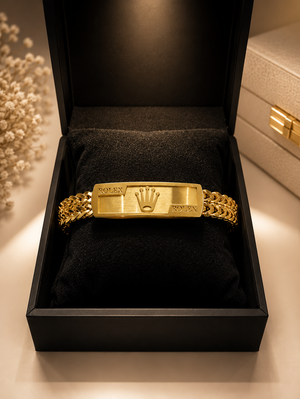 Men's Gold-Toned Dual-Strand Wheat Chain ID Bracelet