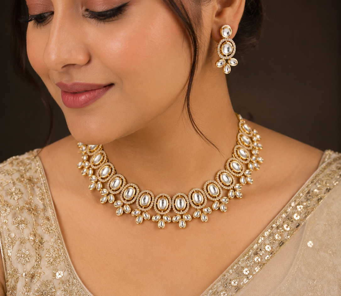 AD polki choker with floral drops