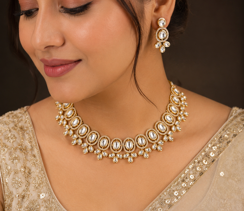 AD polki choker with floral drops