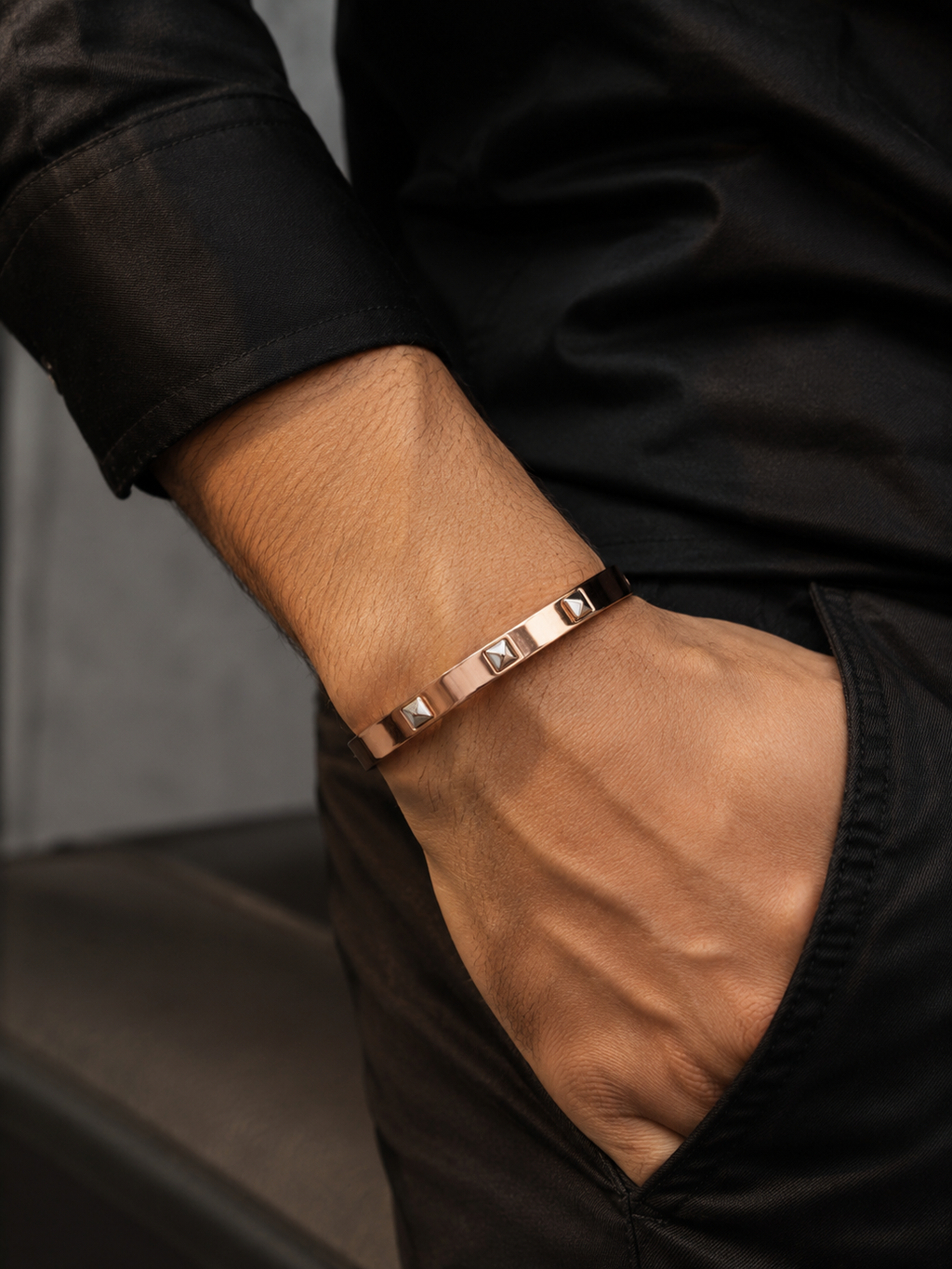 Pyramid Studded Rose Gold Kada Men