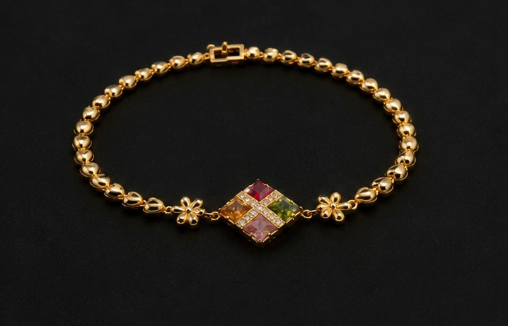 Gold-plated multi-gemstone bracelet