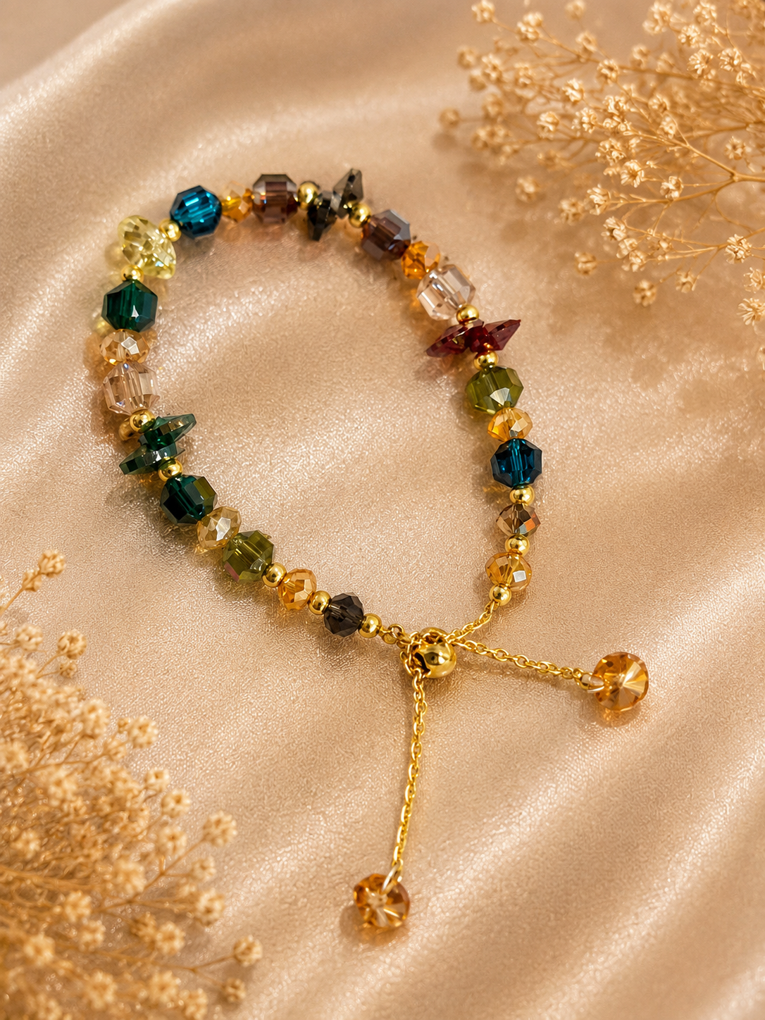 Multi-colored faceted crystal slider bracelet