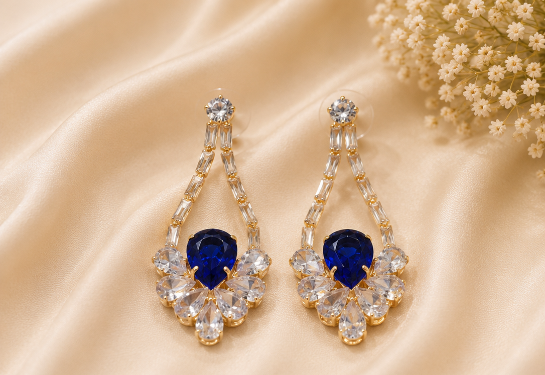 Sapphire-blue crystal statement earrings