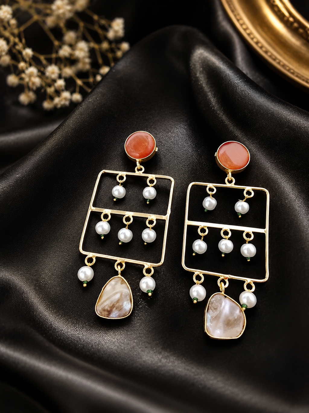 Geometric Gold-Plated Chandelier Earring