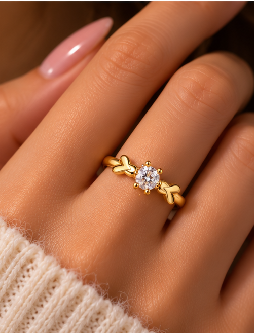 Heart Accent Solitaire Ring