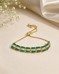 Elegant gold-plated emerald and clear baguette crystal drawstring bracelet