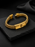 Men's Gold-Toned Dual-Strand Wheat Chain ID Bracelet