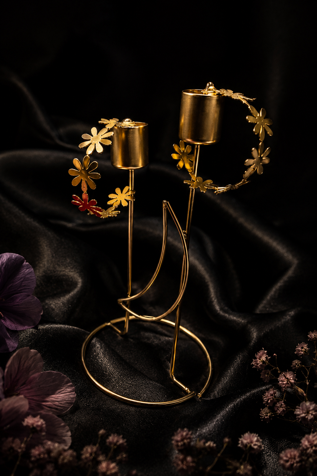 Brass gold-plated floral hoop earrings