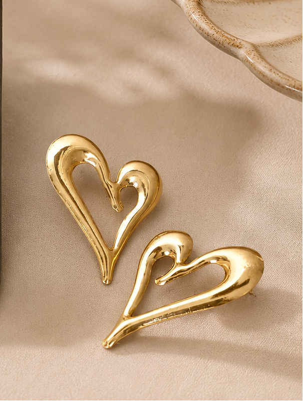 Gold Tone Big Heart Earring