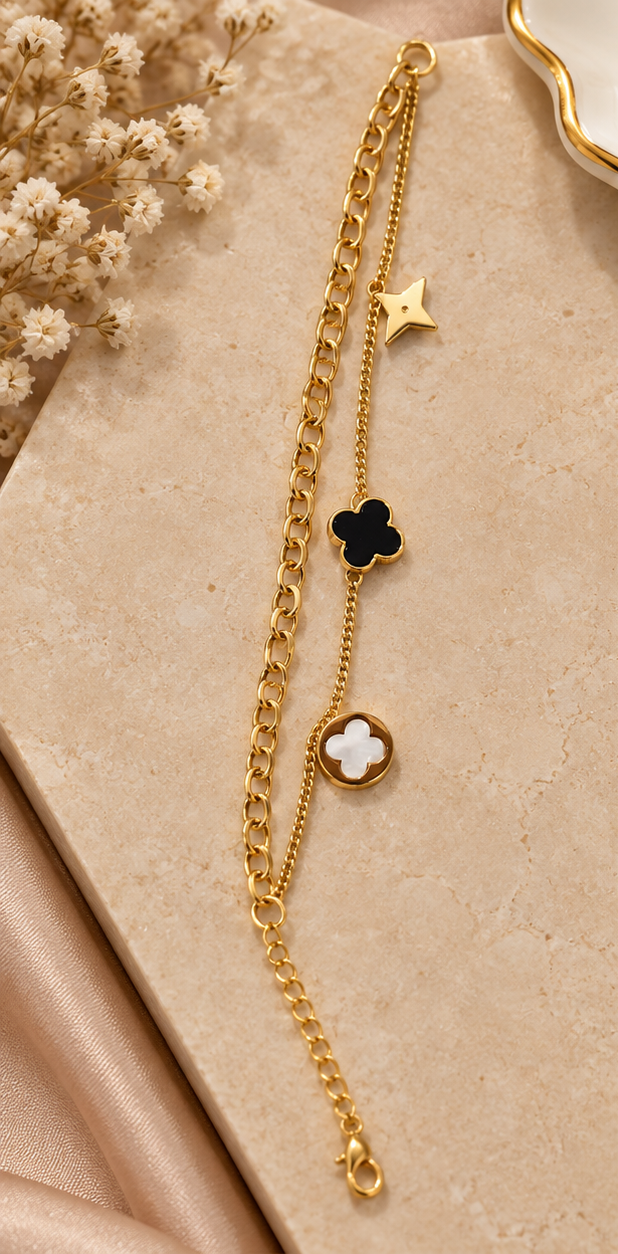 Layered clover station charm bracelet