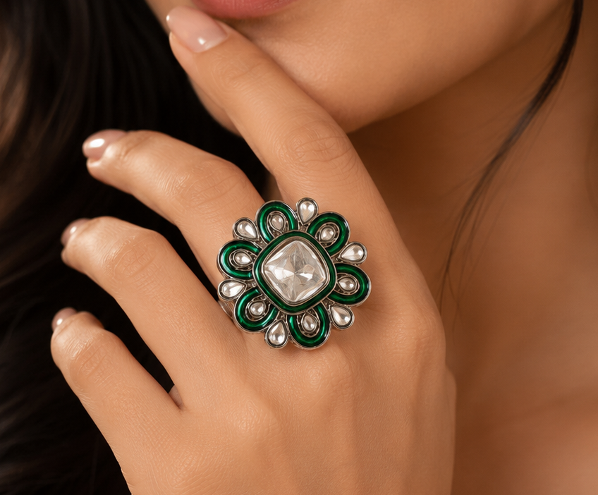 Imperial Meenakari & Kundan Floral Cocktail Ring