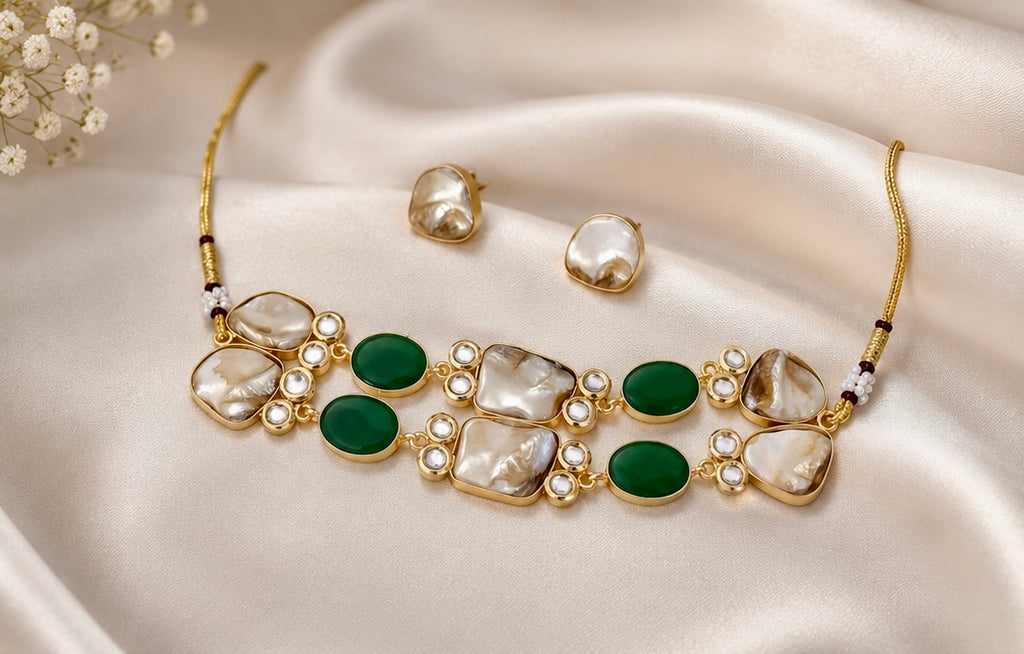 Contemporary Double-Layer Kundan Choker Necklace Set