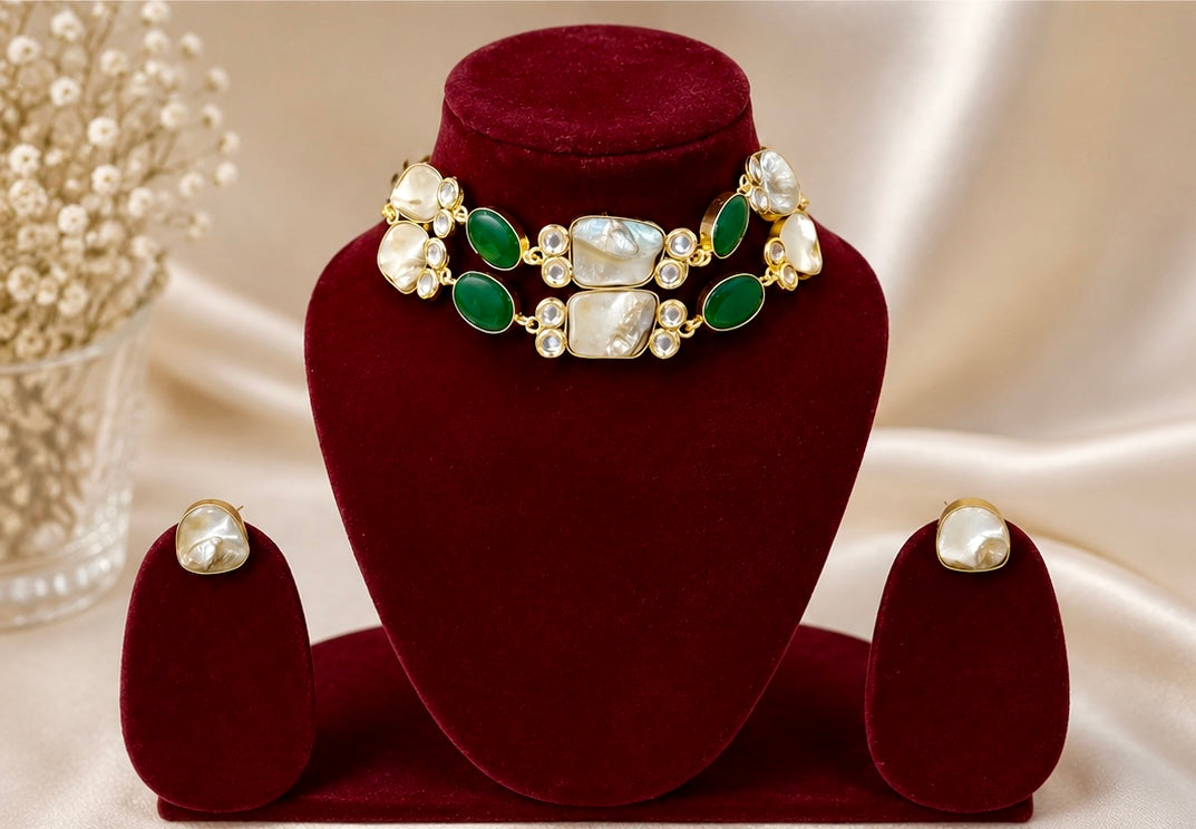 Contemporary Double-Layer Kundan Choker Necklace Set