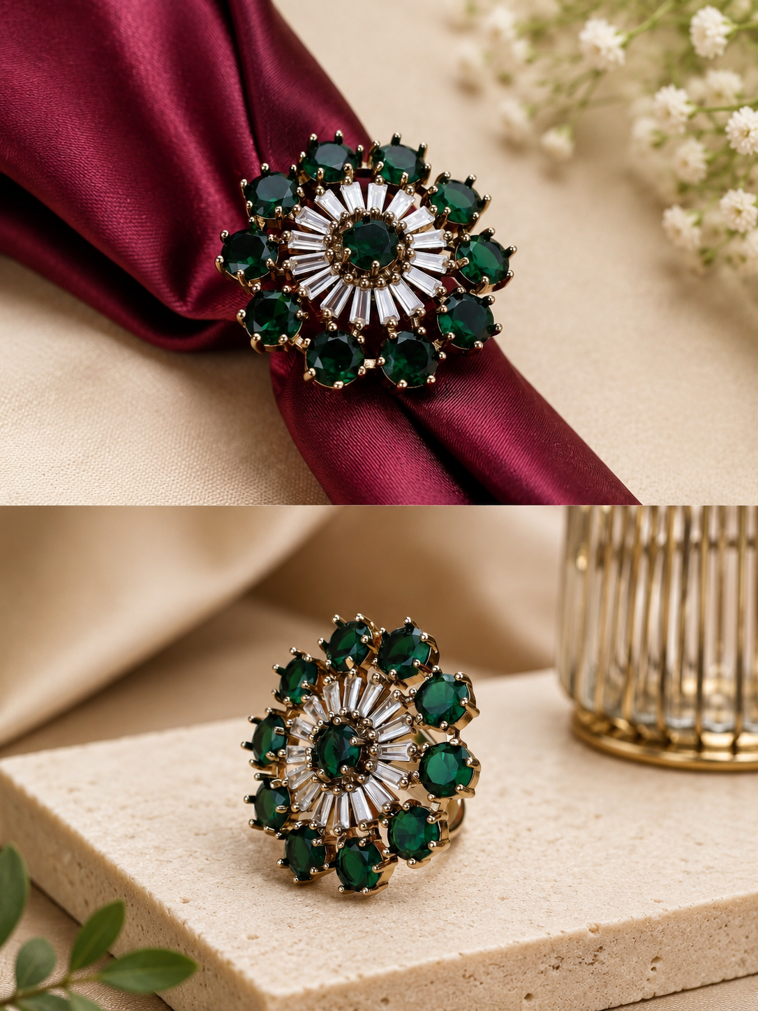 Imperial Emerald Sunburst Cocktail Ring