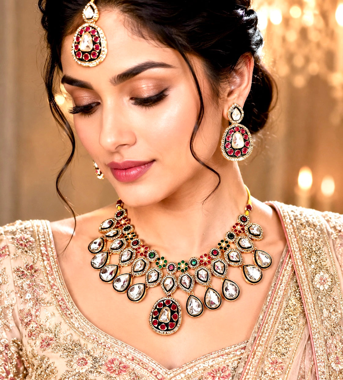 Premium Kundan Polki Bridal Necklace Set
