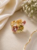 French-vintage style gold enamel wildflower cluster statement ring
