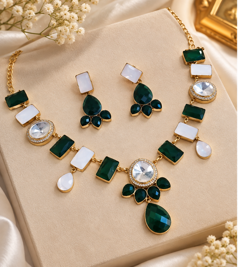 Emerald & Ivory Statement Necklace Set