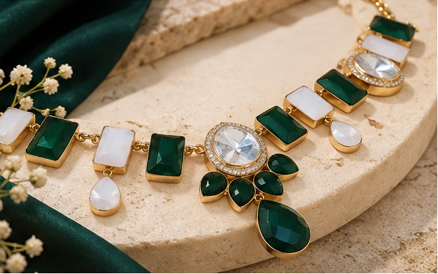 Emerald & Ivory Statement Necklace Set