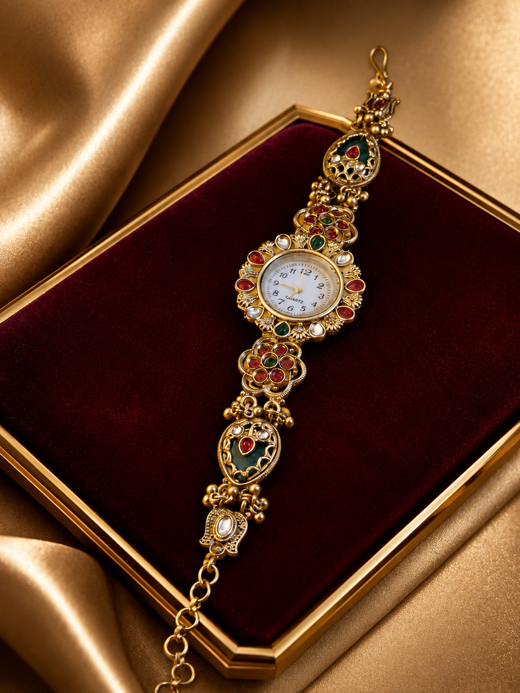Traditional Floral Kashmiri Meenakari Kundan Heritage Bracelet Watch