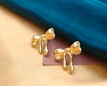 Golden Ribbon Bow Stud Earrings