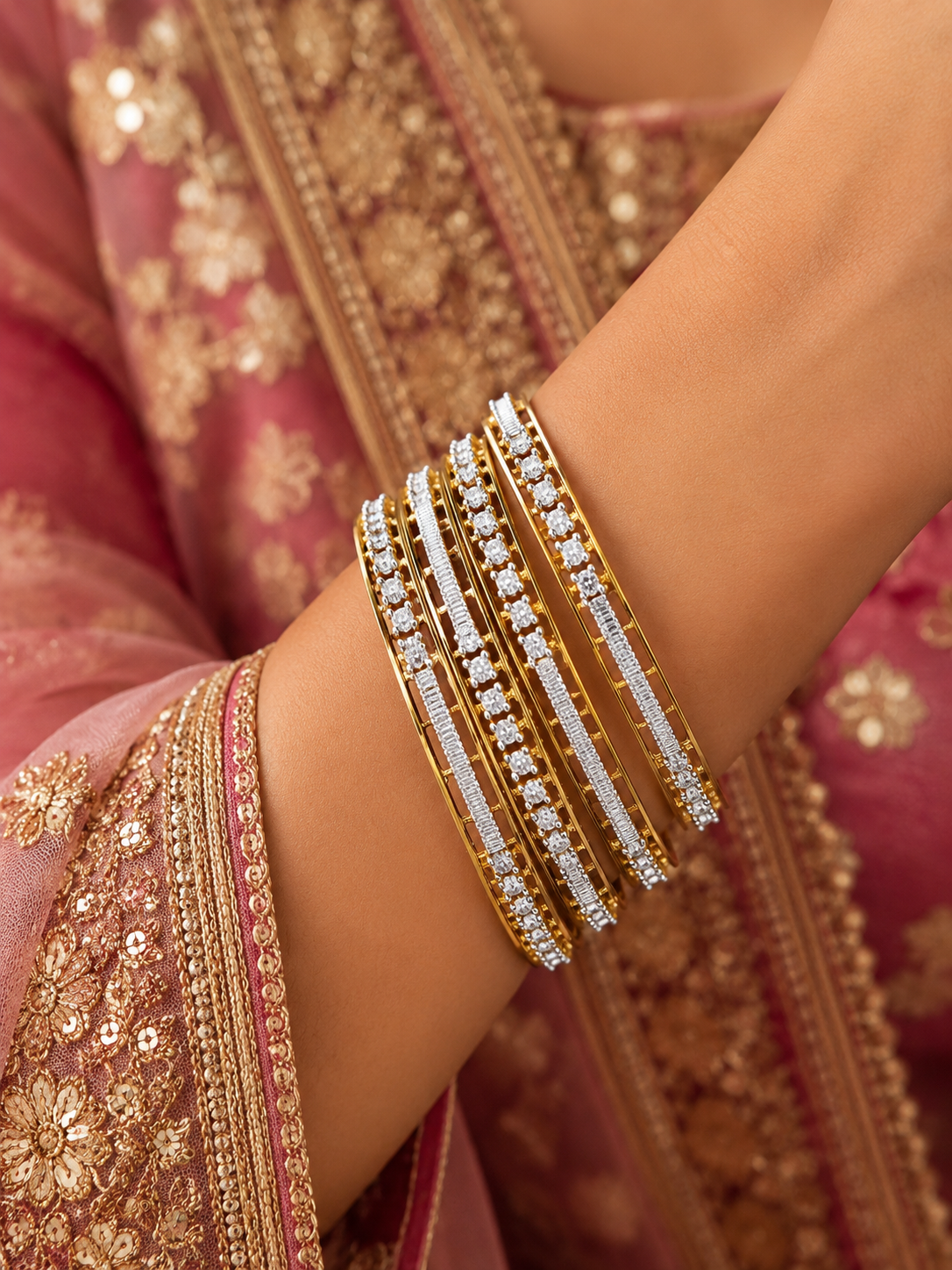 Elegant Contemporary American Diamond Bangle Set