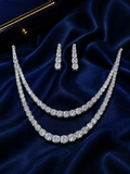 Double-Layer Silver-Plated American Diamond Big Solitaire Tennis Necklace Set