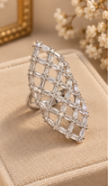 Elongated openwork shield cocktail ring