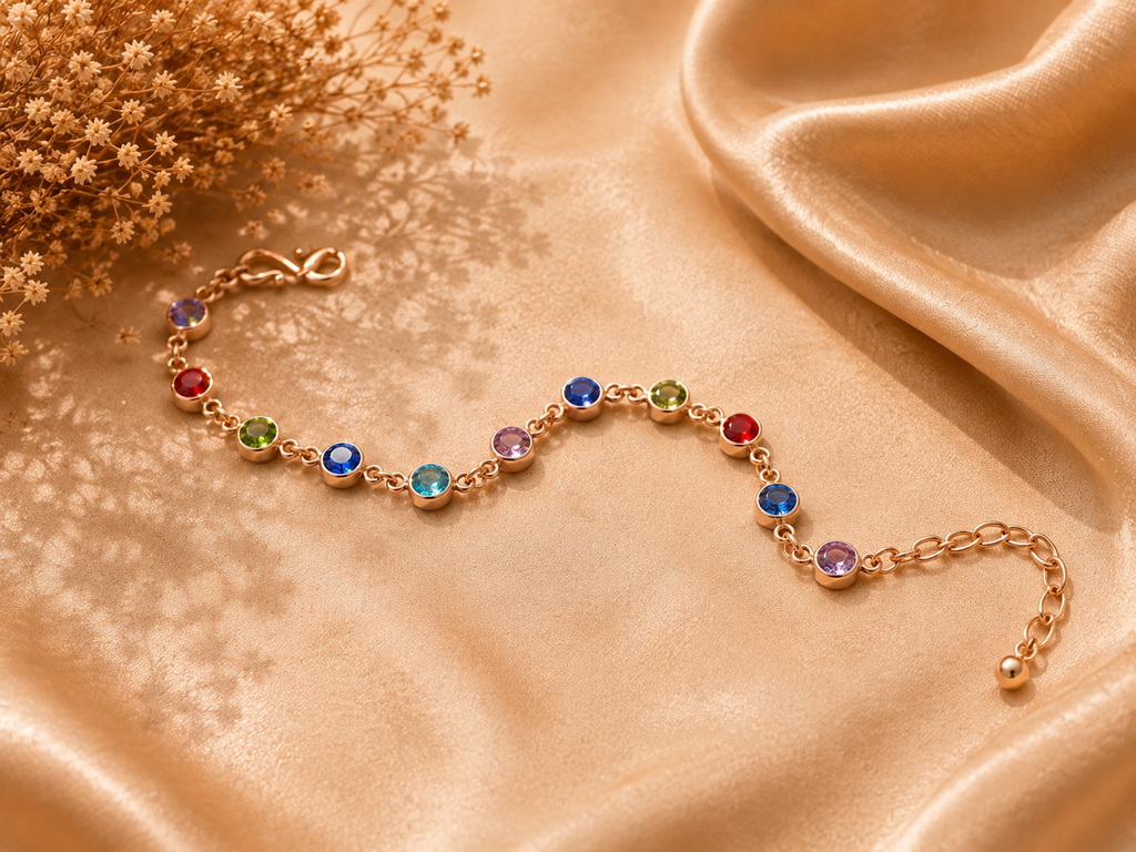 Multicolor bezel-set crystal  gold chain bracelet
