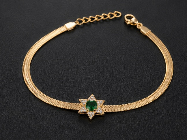 Star-lit emerald green snake chain bracelet