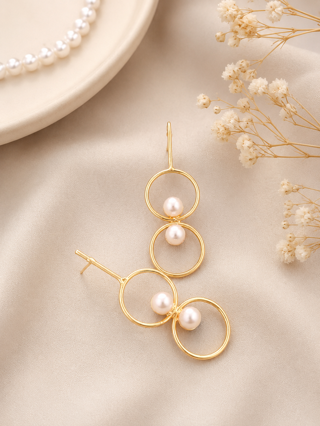 Double Halo Pearl Drop Earrings