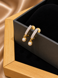 Gold-Tone Zircon Half-Hoop Earrings with Pearl Drops