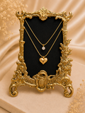 Dainty Layered Crystal & Puffed Heart Charm Necklace