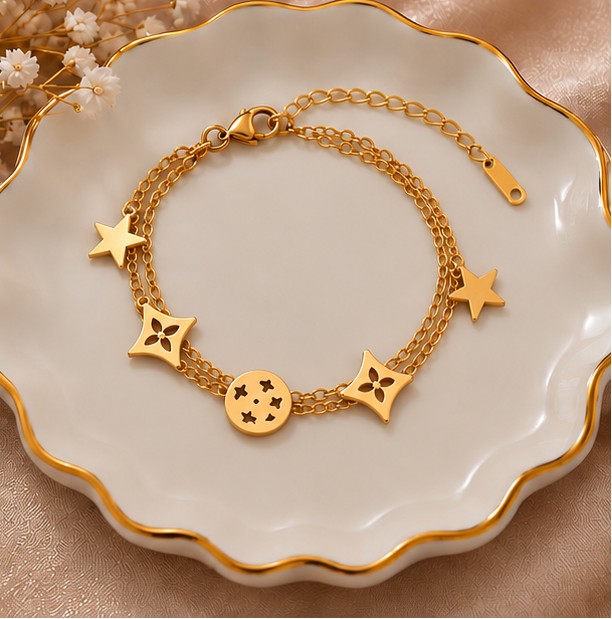 Two parallel cable link chains bracelet