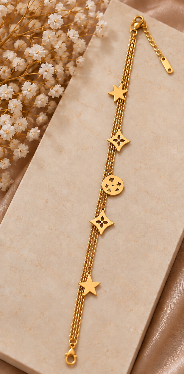 Two parallel cable link chains bracelet