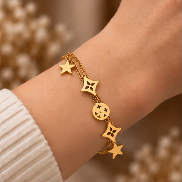 Two parallel cable link chains bracelet