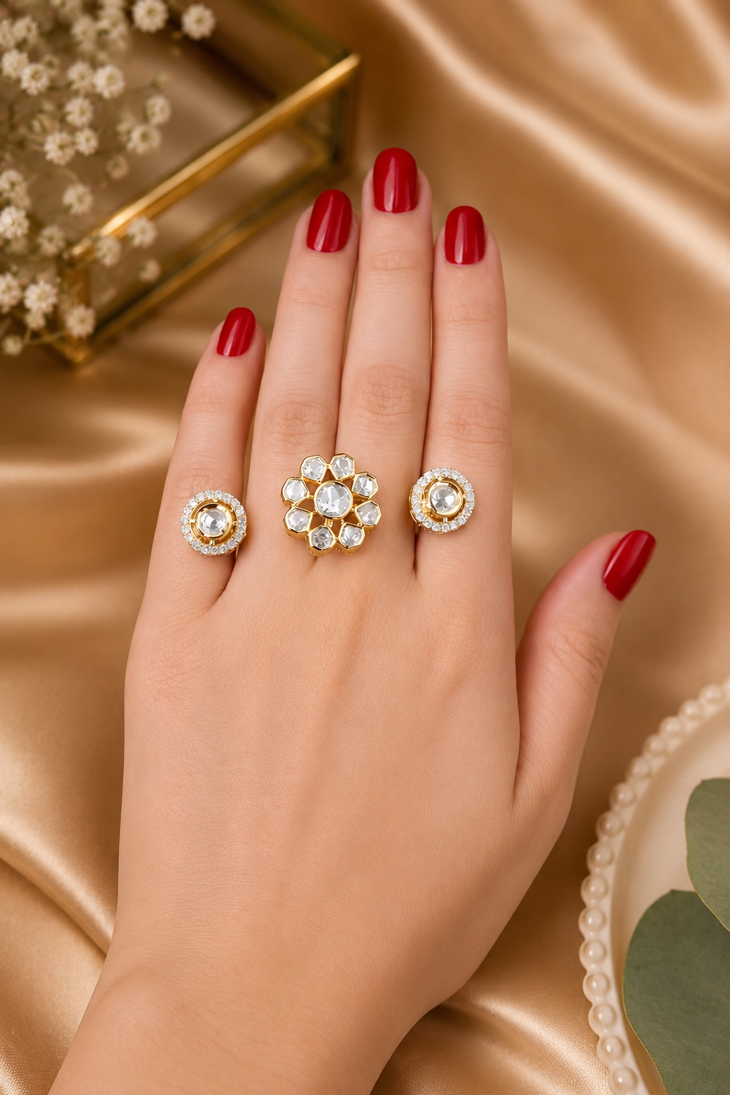 Traditional kundan-style multi-finger statement ring