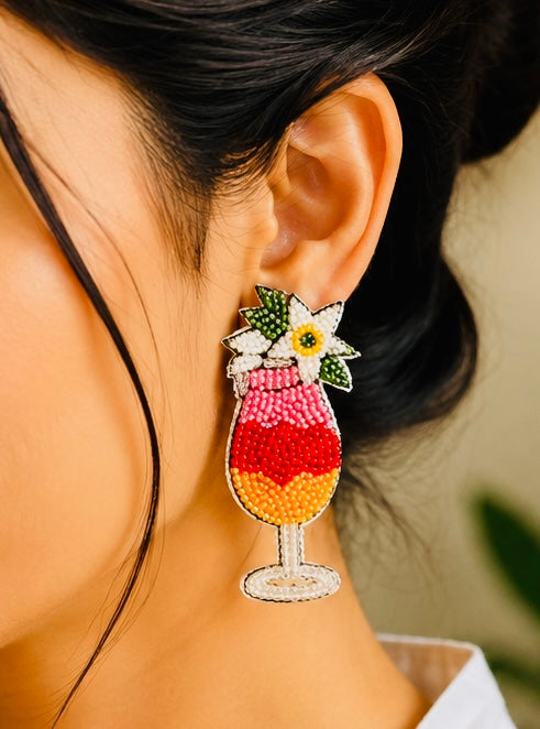 Handmade tropical cocktail beaded statement earrings.