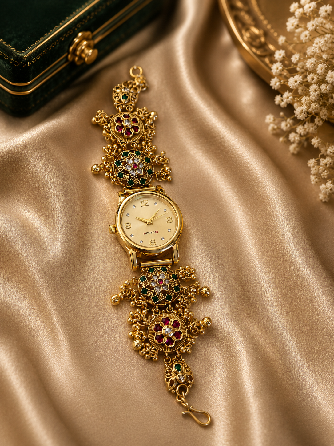 Royal Rajwadi Floral Kundan Antique Bracelet Watch