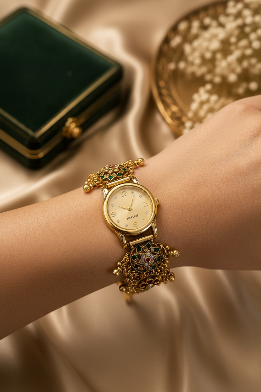 Royal Rajwadi Floral Kundan Antique Bracelet Watch