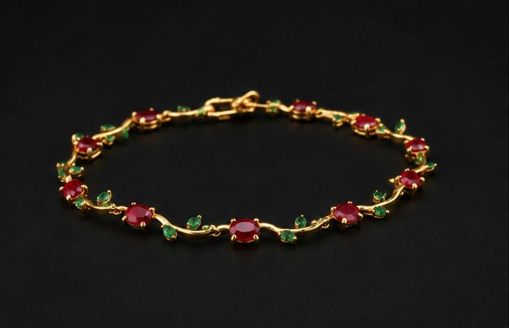 Anti-Tarnish Red And Green Tulip Bracelet