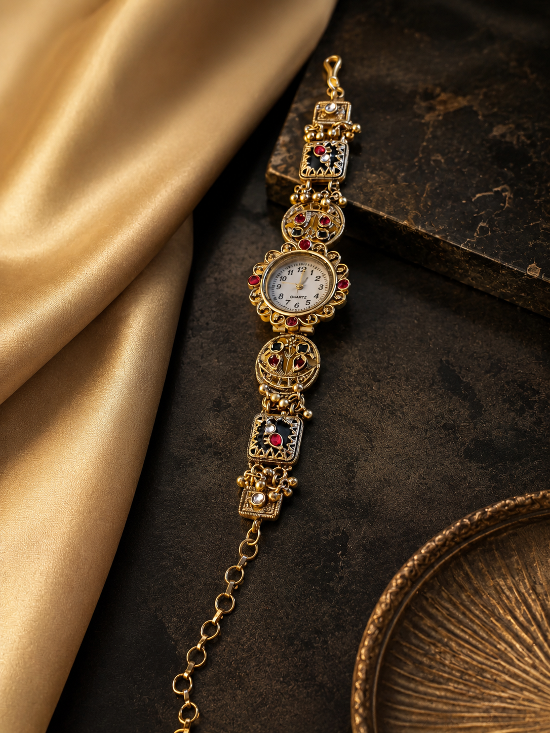 Heritage Kashmiri Meenakari Kundan Antique Bracelet Watch