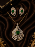 Gold-Plated Emerald Green and American Diamond Pendant Set