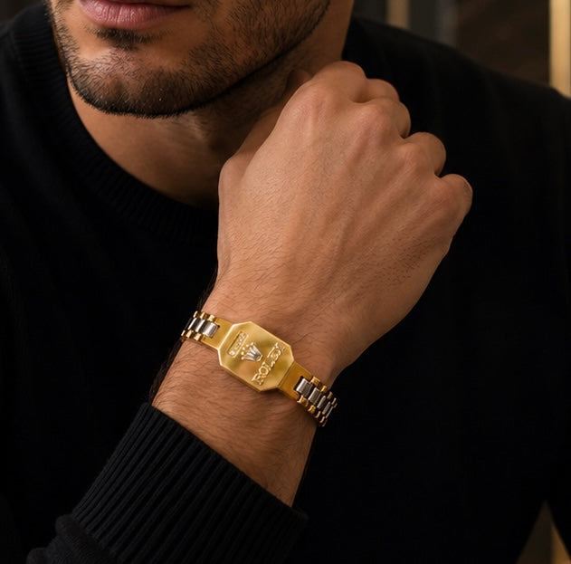 Two-tone statement identification bracelet