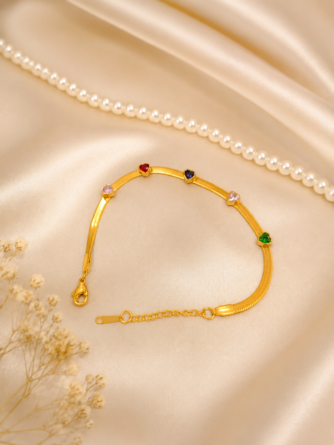 Whimsical multi-colored heart station bracelet