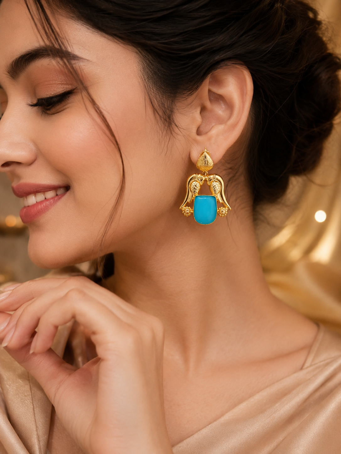 Vintage-Inspired Brass Gold-Plated Parrot Drop Earrings