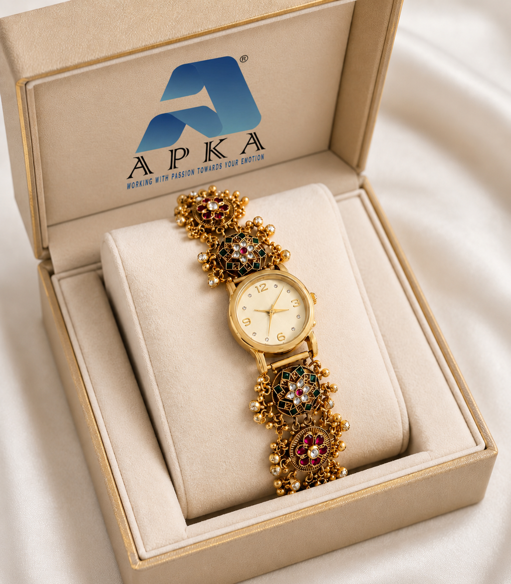 Royal Rajwadi Floral Kundan Antique Bracelet Watch