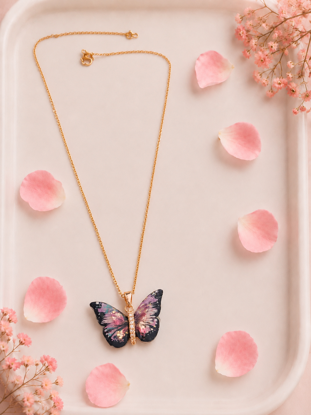 Multicolor Resin Butterfly Pendant Necklace
