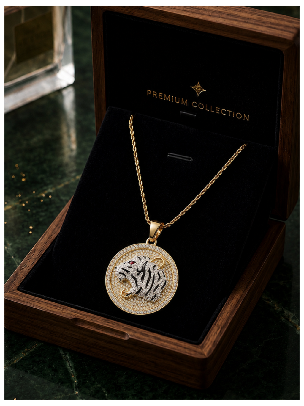 Two-Tone White Tiger Medallion Necklace