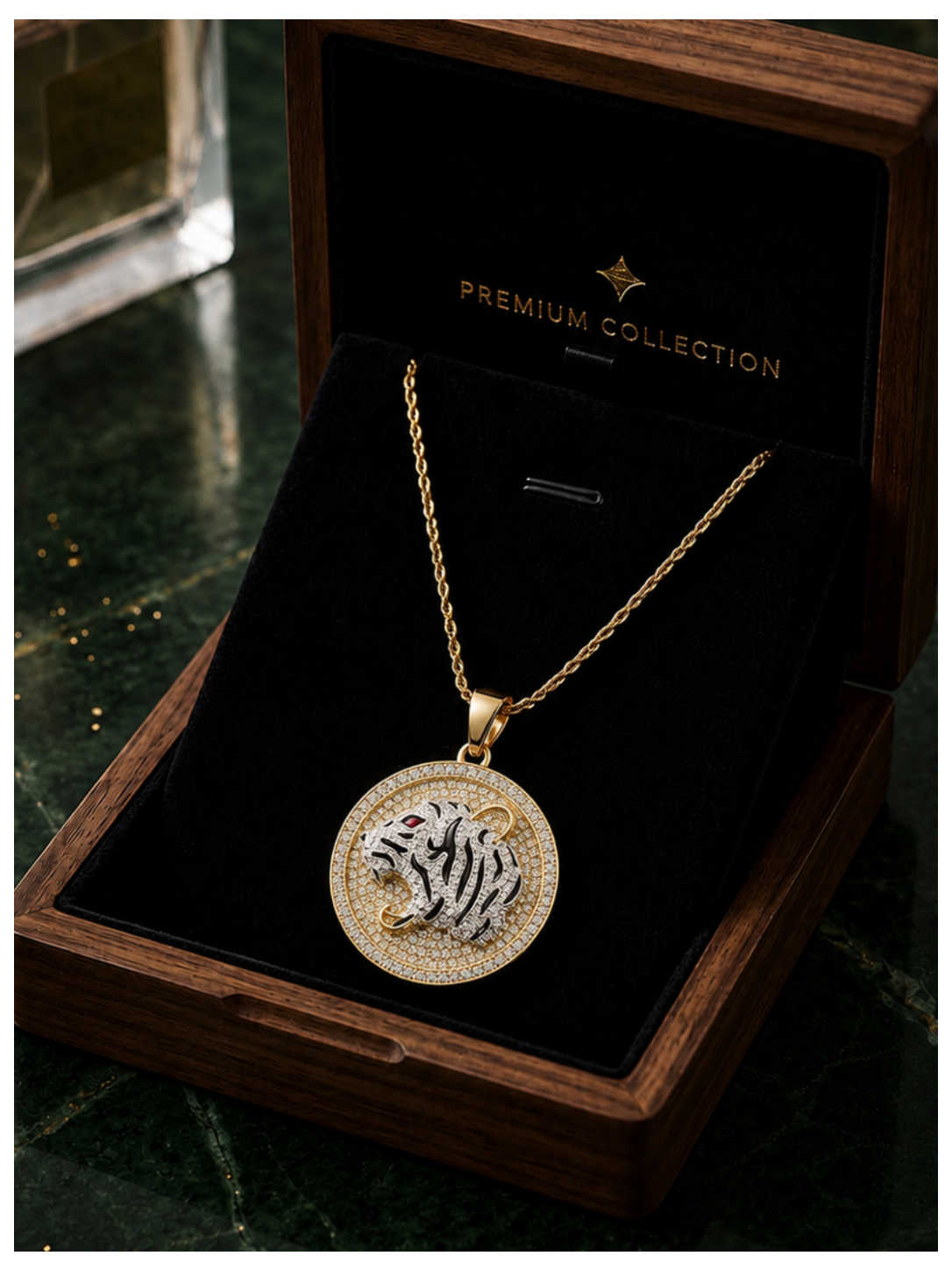 Two-Tone White Tiger Medallion Necklace
