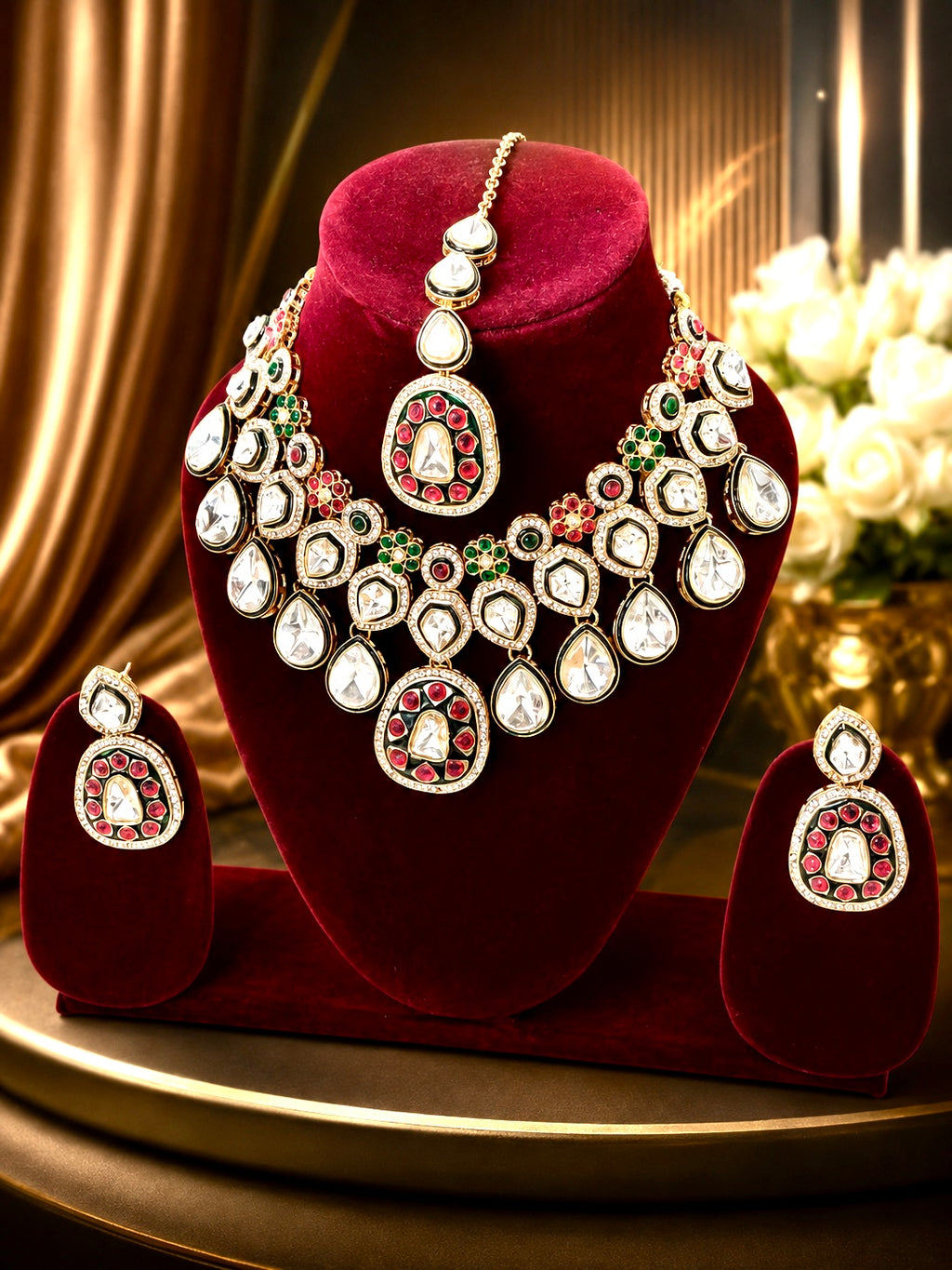 Premium Kundan Polki Bridal Necklace Set